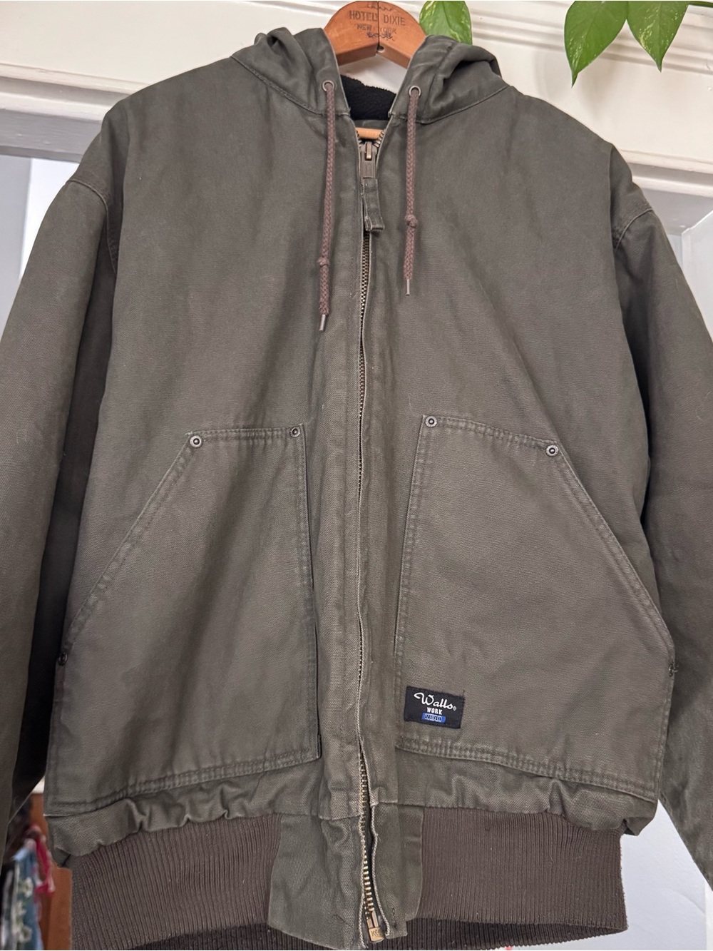 Walls Workwear Jacket forest army green insulated fleece lined hooded Y2K
